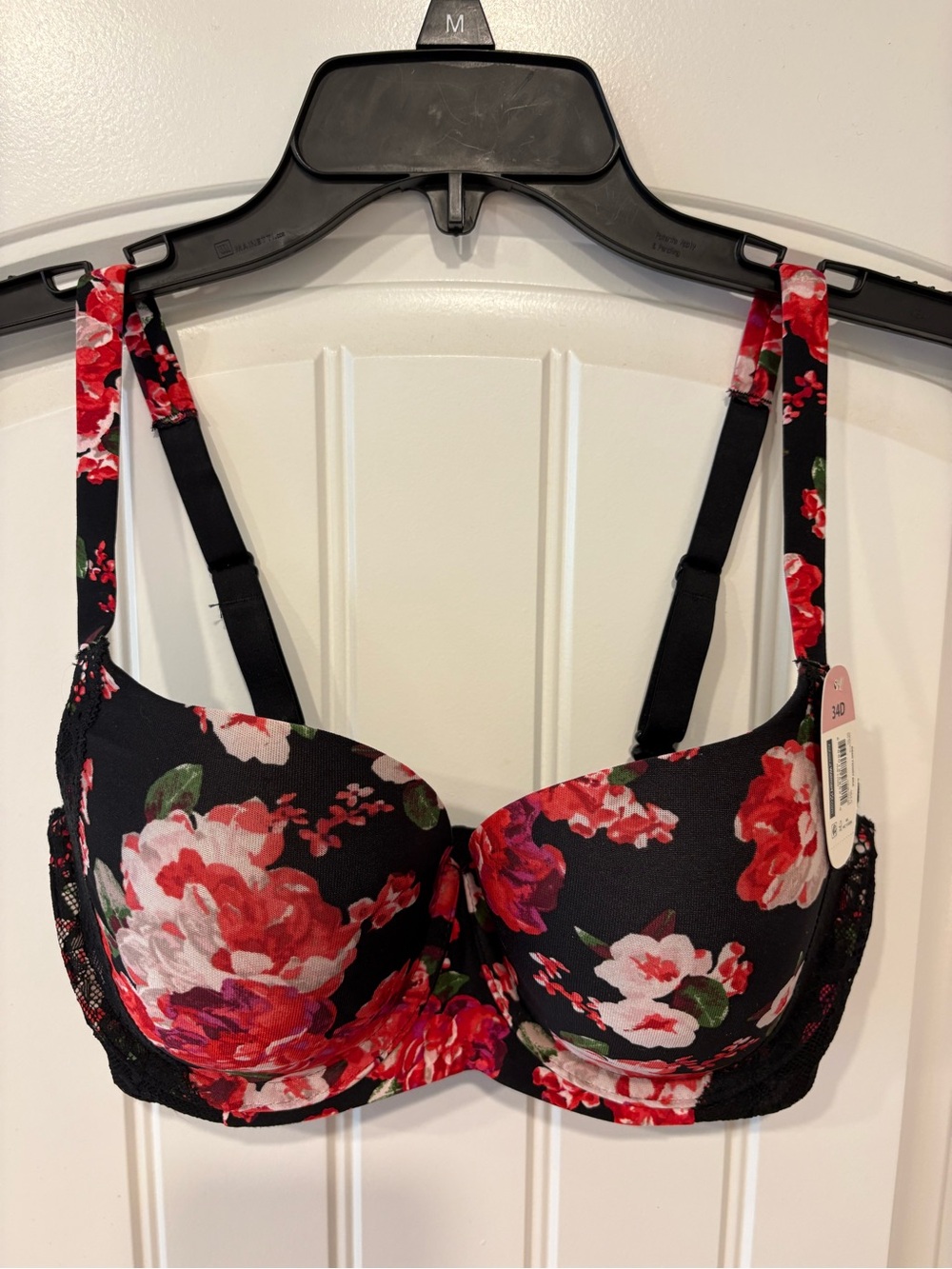 Secret Treasures Black & Red Floral Print Push Up Bra 34D NWT